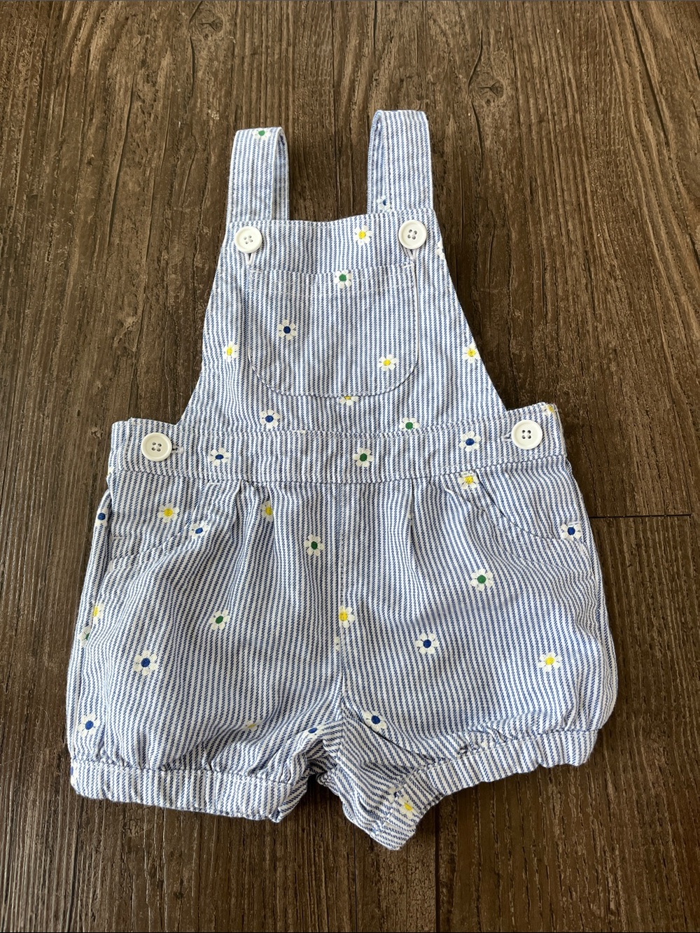 Carter’s Striped Blue Floral Baby Overalls Shorts Size 6 Months